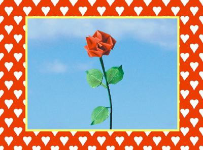valentine jigsaw with a red origami rose
