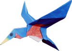 blauw origami vogeltje van papier