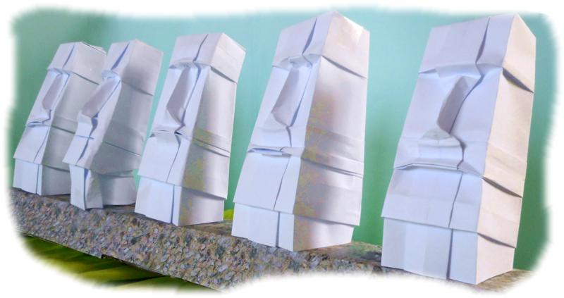 Origami Moai Statues
