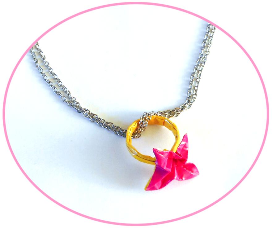 Origami Flower Ring with Necklace