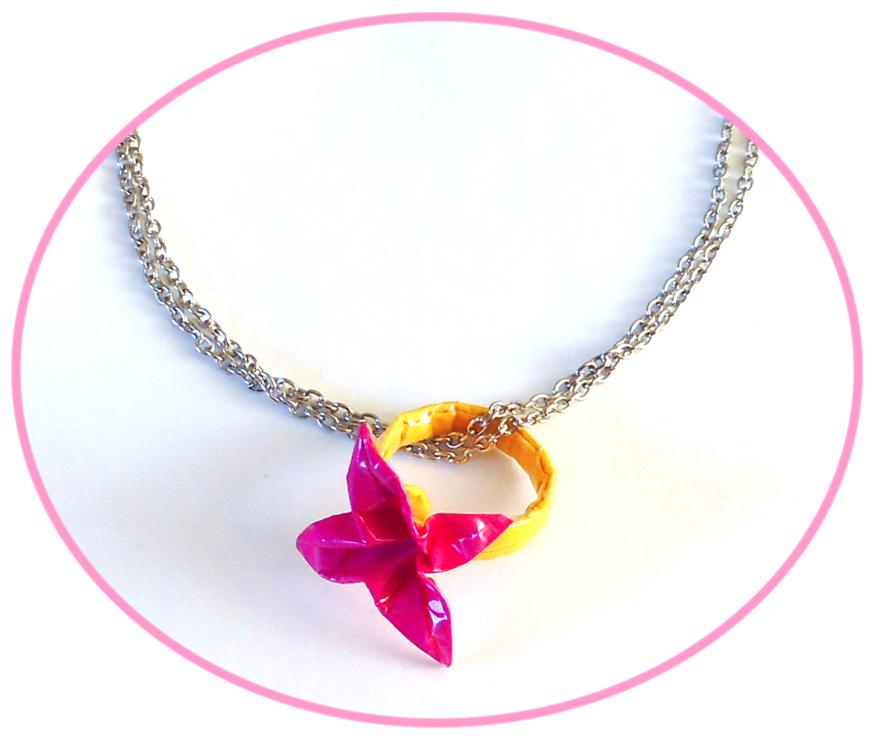 Origami Flower Ring with Necklace