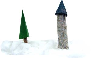 clipart van een middeleeuws torentje in de sneeuw