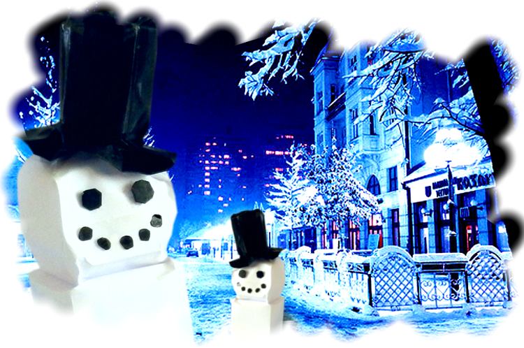 Snowmans in a city street