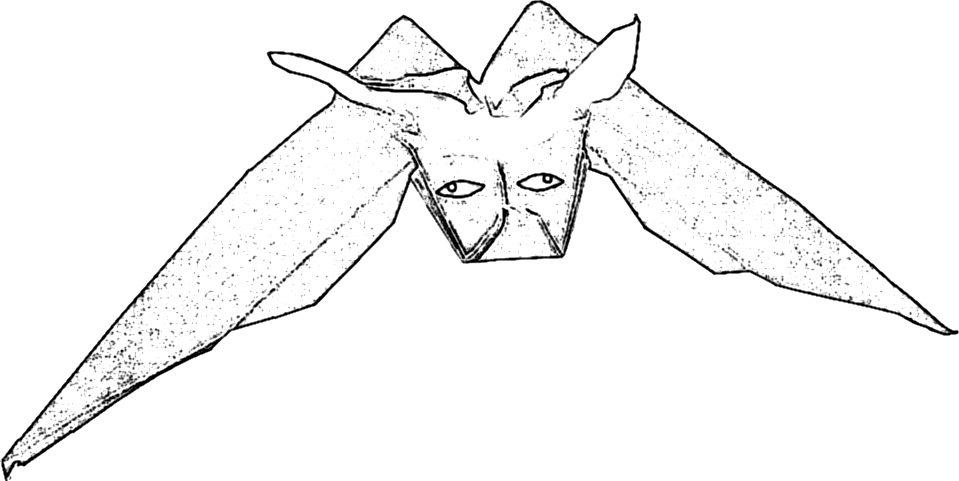 Colouring picture of an origami bat
