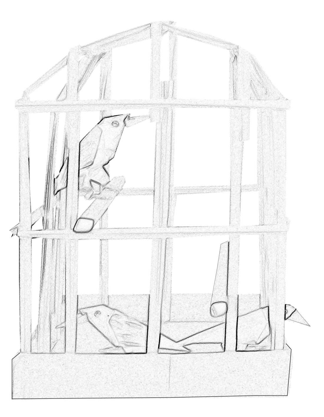 Colouringpicture of a papercraft birdcage