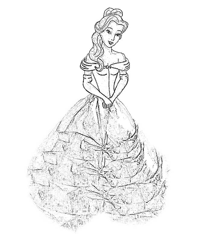 Kleurplaat van een Disney pop met prinsessenjurk
