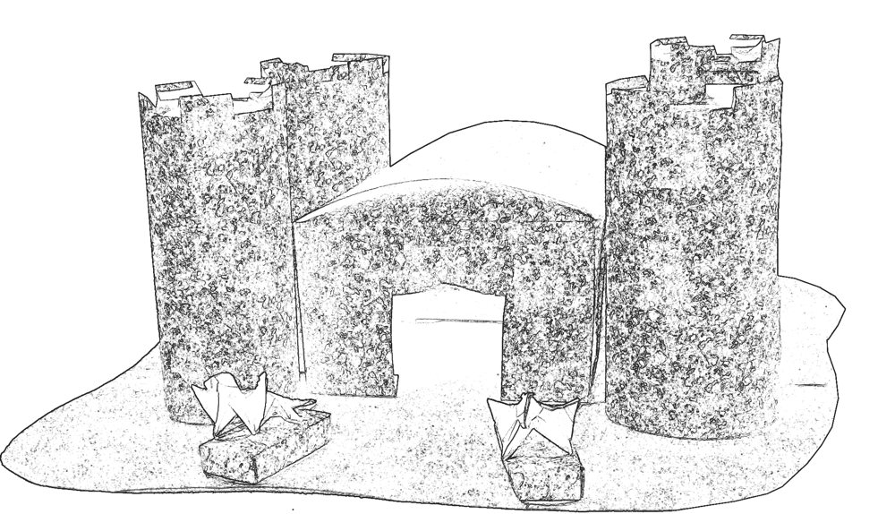 colouring picture of an origami desert castle
