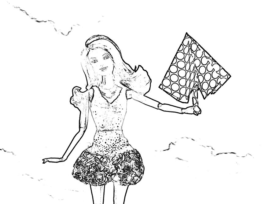 Barbie with an umbrella coloring page
