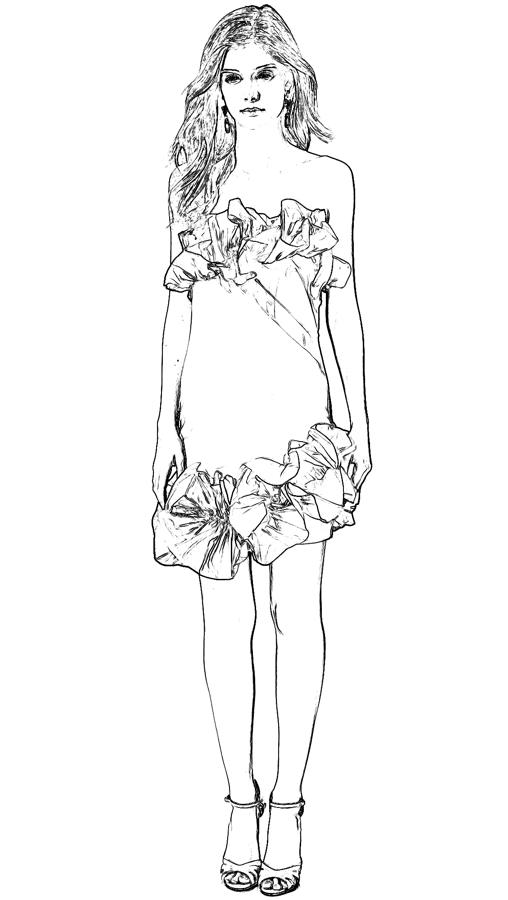 Coloring picture of a beautiful cocktail dress