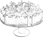 kleurplaat van een taart met aardbeien en slagroom