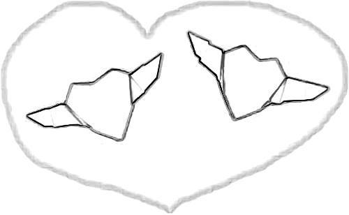 origami winged hearts colouring picture