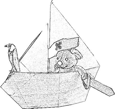 origami pirate ship line drawing