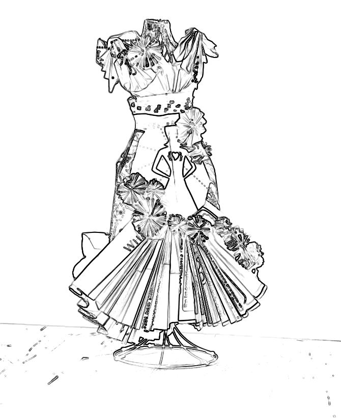 Colouring picture of a paper origami couture dress