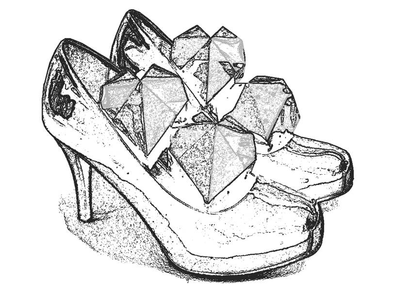 Coloring picture of heart shaped boxes in shoes