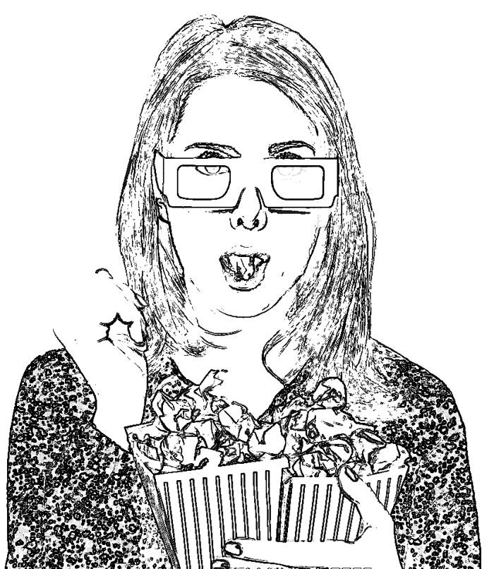 Girl with popcorn coloring picture