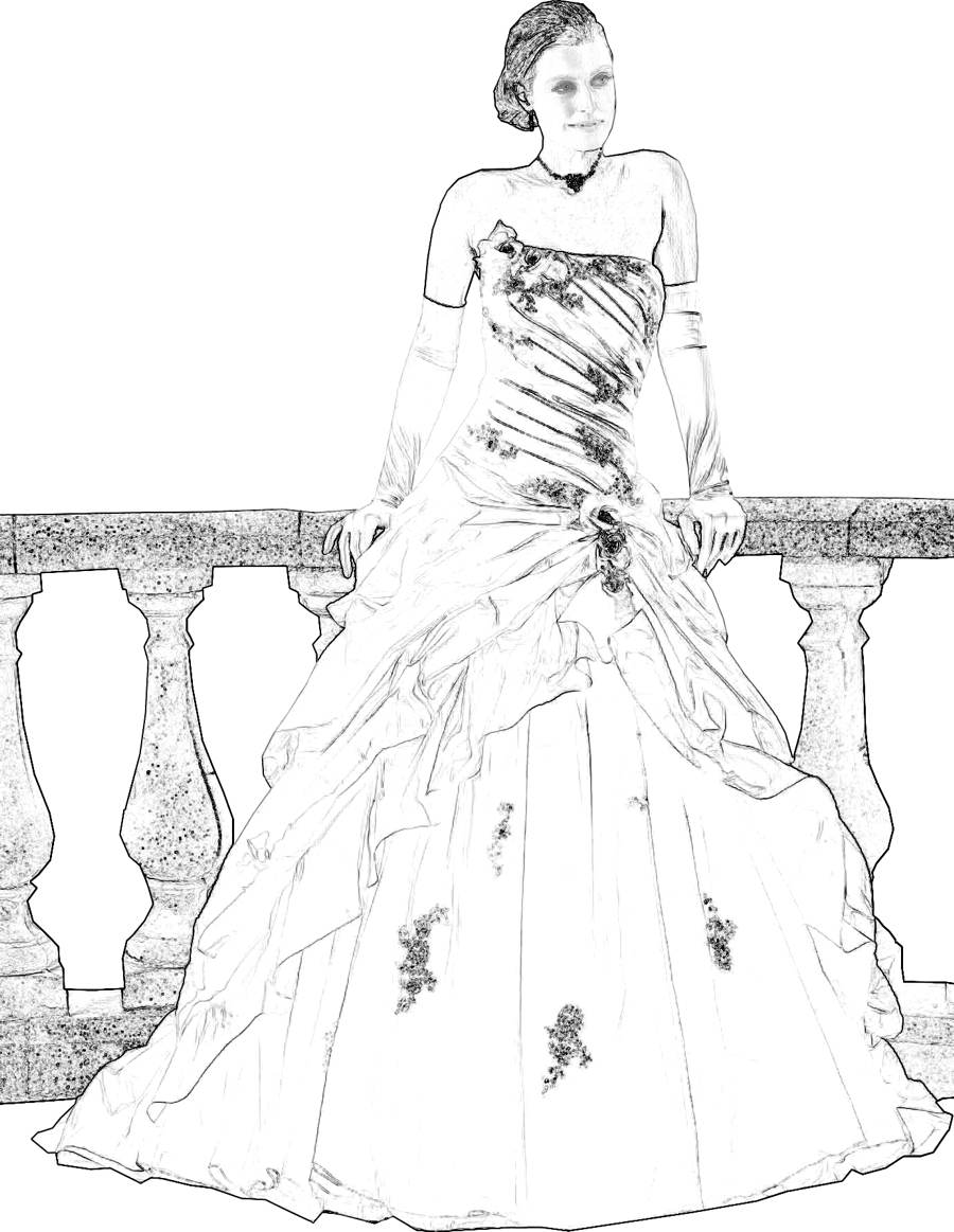 Cute girl in wedding dress coloring picture