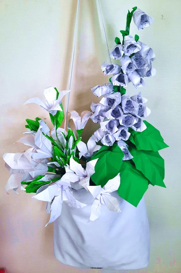 Origami lilies and foxglove