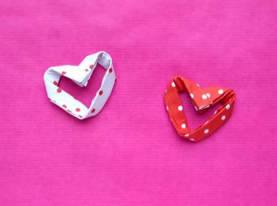 cute origami hearts made of polka dot patterned papers