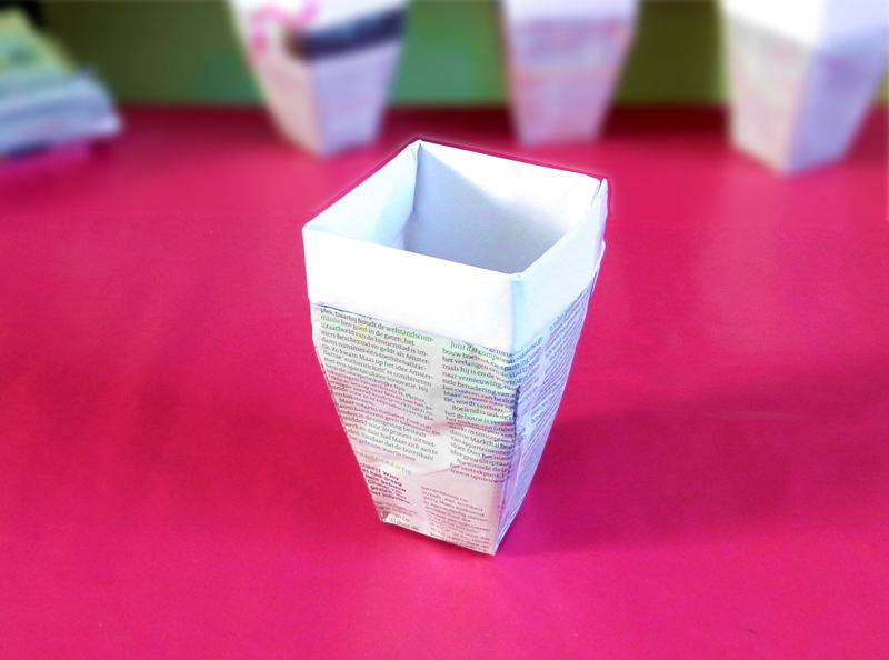 Origami newspaper flower pot