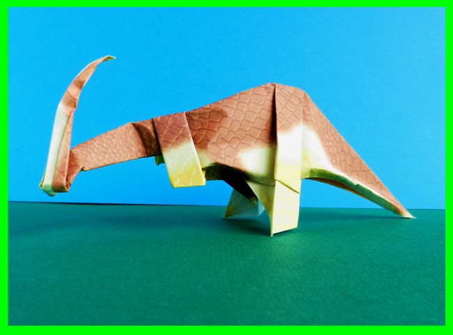stripfiguur achtig papieren beeldje van een dinosaurus