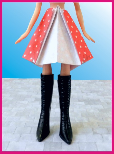 origami skirt with polka dot texture