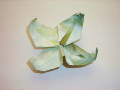 white origami flower with 4 curled petals