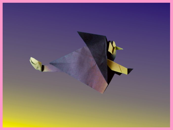 origami heks op een bezemsteel