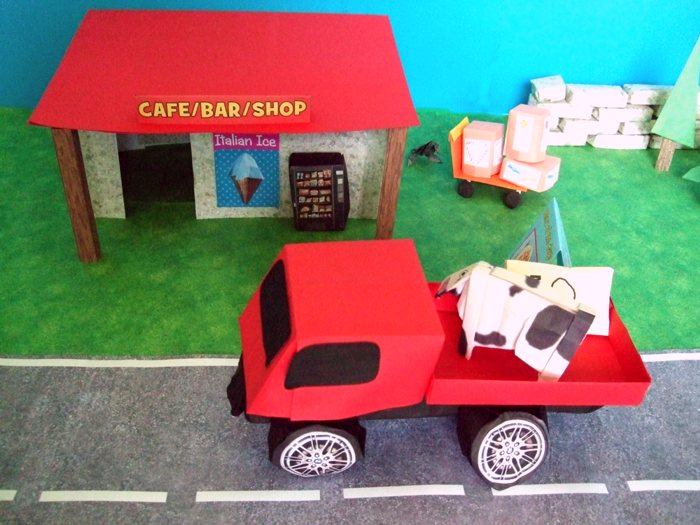 kirigami pick up truck stopping at a road shop