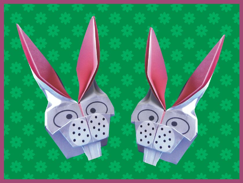 Printable card with origami rabbit bookmarks