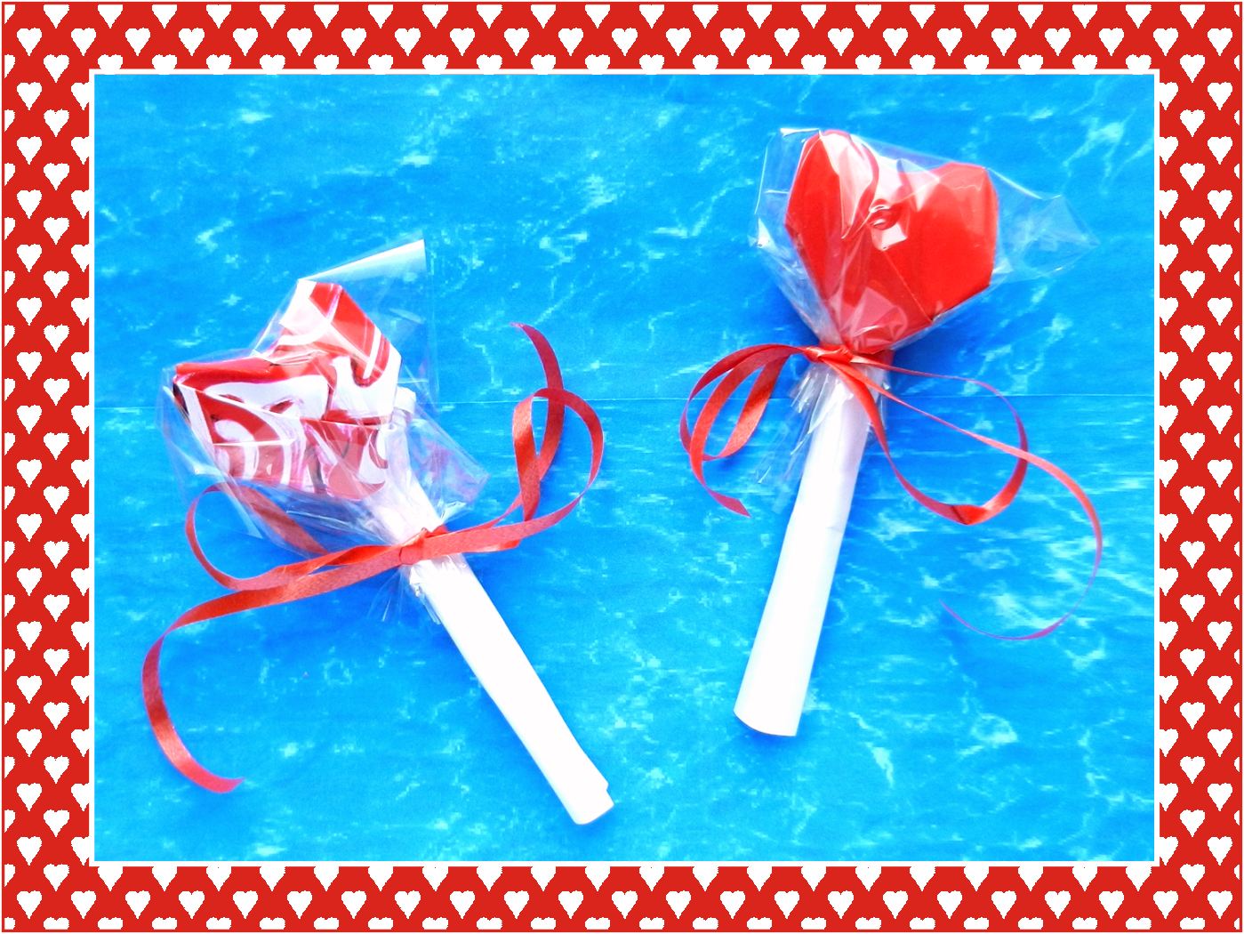 Printable card with origami heart shaped lollipops