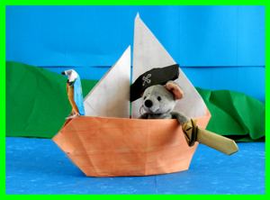 kaartje van een piratenmuis in een bootje van papier