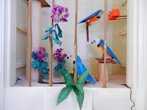 Card with an origami parrot cage