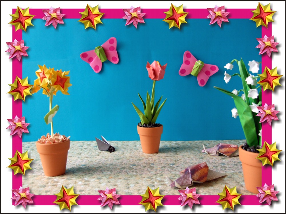 free printable card with cute origami flowers and animals