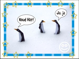 knutselkaartje van grappige pinguins in de winter