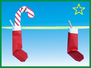 Christmas card with origami santa socks