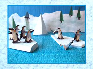 Card with funny origami penguins
