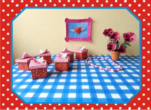 Card with cute origami polkadot boxes