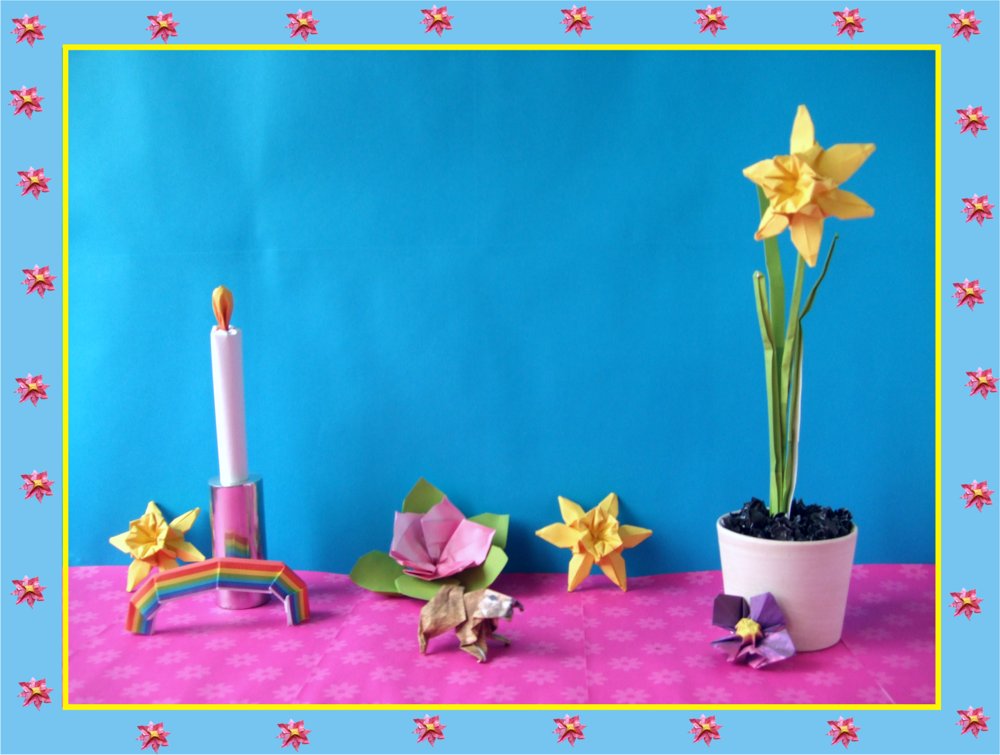 free card with an origami narcissus flower
