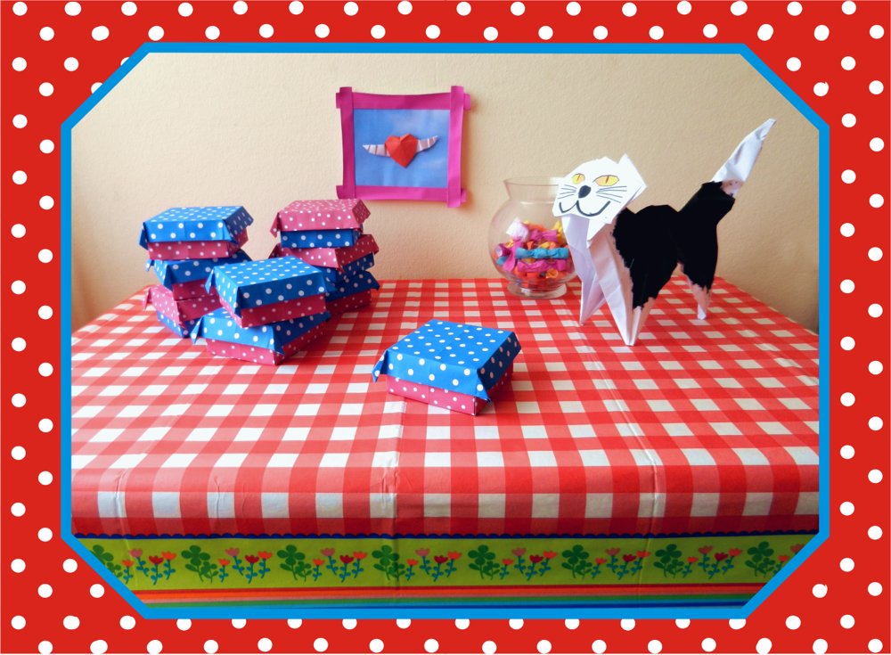 printable card with origami polkadot boxes