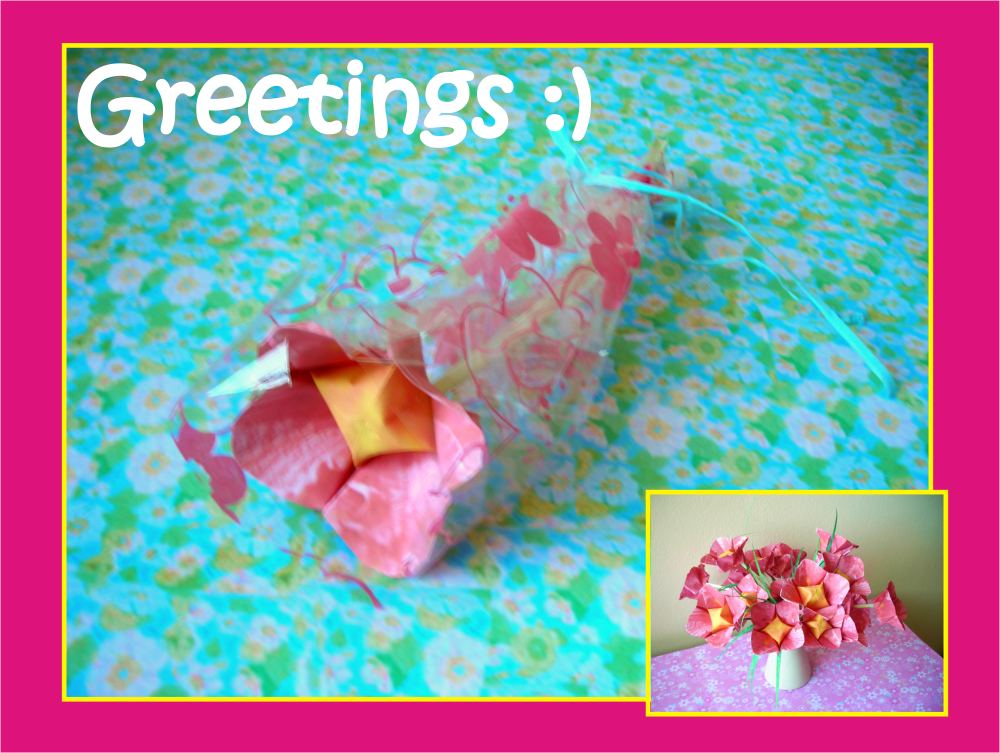 free card with very cute pink origami flowers