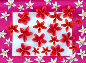 Card with red and white origami flowers