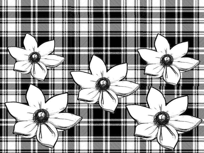 Card of cute flowers on a plaid background
