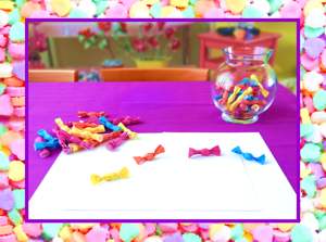 Fotokaartje van gekleurde snoepjes