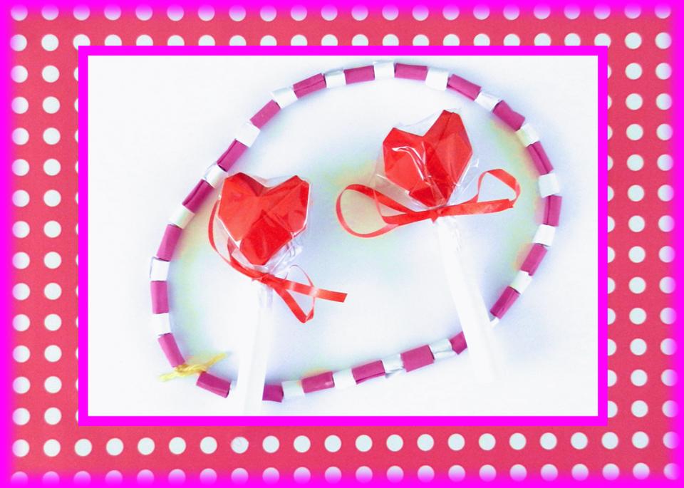 Origami heart shaped lollipops