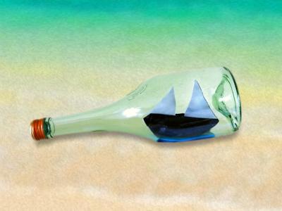 Origami boat in a bottle
