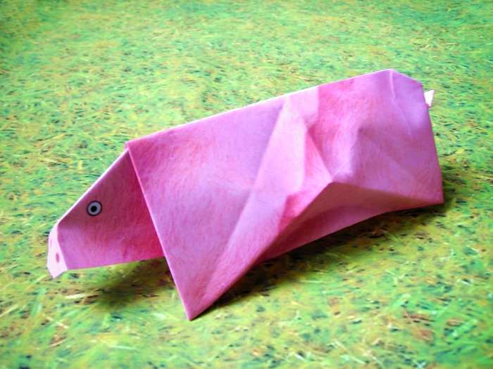 Card with a funny origami pig