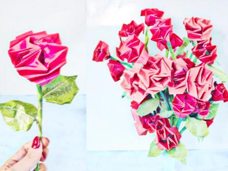 Origami roses greeting card