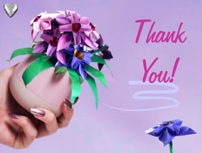 Origami flowers thank you card