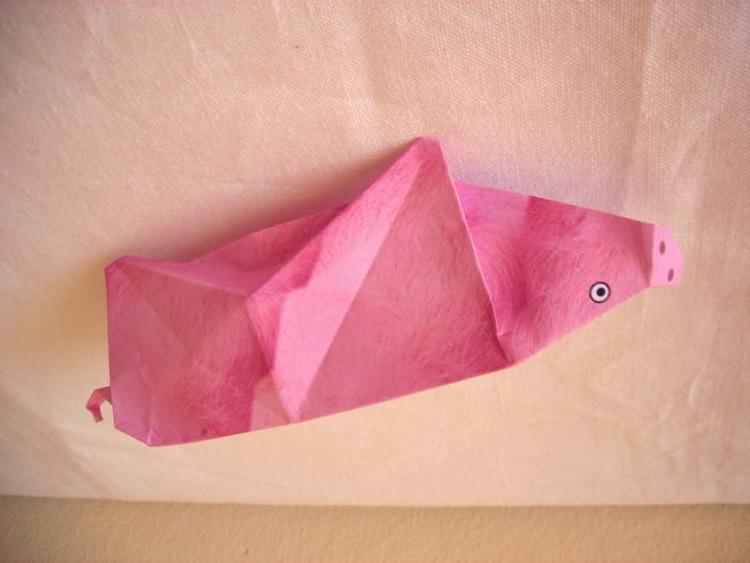 origami card with a pig