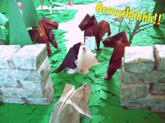 origami dogs in the forest